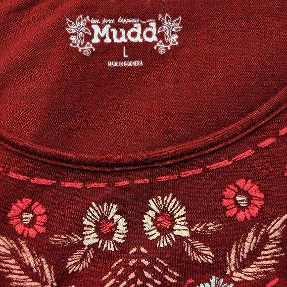 Mudd - Women's Blouse - Wine w/ Floral Embroidery - L - Picture 3 of 4